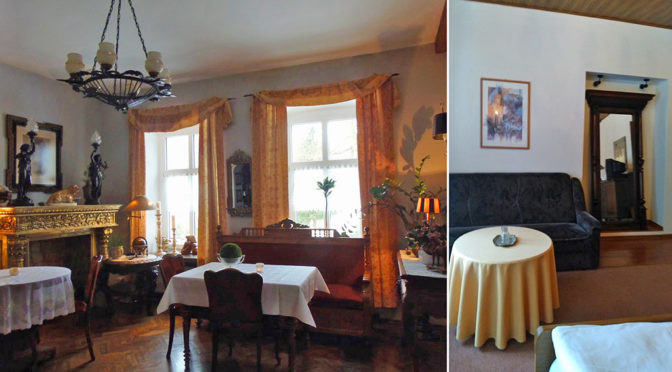 po lewej salon, po prawej fragment sypialni w luksusowej rezydencji do sprzedaży w Lądku-Zdroju