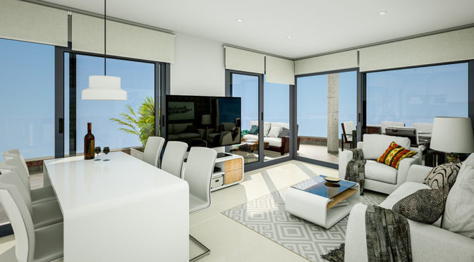 komfortowy, słoneczny salon w ekskluzywnym apartamencie na sprzedaż Torreviej (Hiszpania)