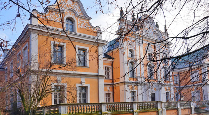 widok od strony ulicy na luksusowy pałac do sprzedaży Poznań