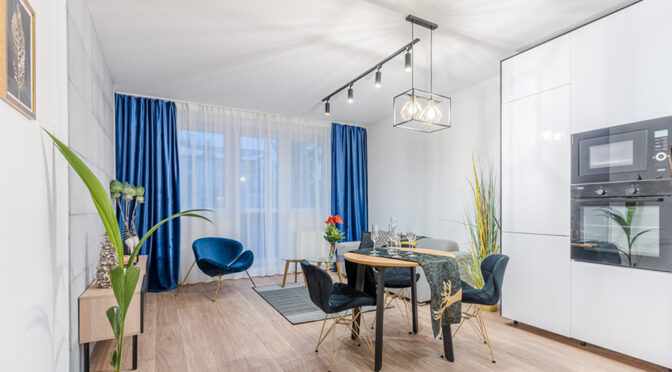 nowoczesny pokój dzienny w ekskluzywnym apartamencie do sprzedaży Gdańsk