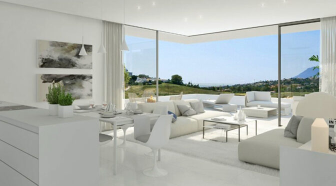 słoneczny pokój gościnny w ekskluzywnym apartamencie do sprzedaży Hiszpania (Estepona, Costa Del Sol)