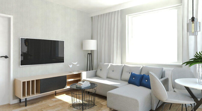 nowoczesny design pokoju gościnnego w luksusowym apartamencie do sprzedaży Ostrów Wielkopolski