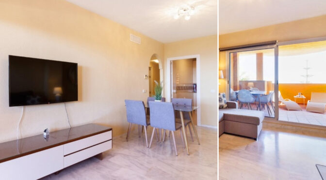 po lewej salon, po prawe taras przy luksusowym apartamencie do sprzedaży Hiszpania (La Reserva de Marbella, Marbella)