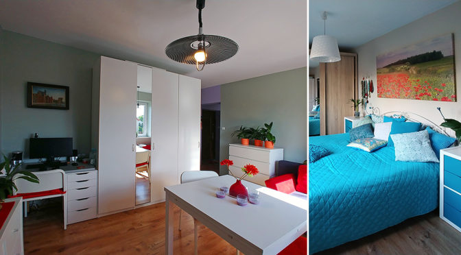 po lewej salon, po prawej sypialnia w ekskluzywnym apartamencie na sprzedaż Gdynia (okolice)
