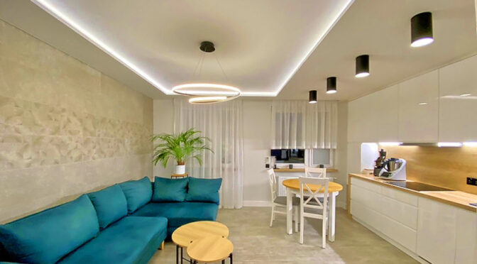 efektowne oświetlenie LED-owe wnętrza ekskluzywnego apartamentu do sprzedaży Legnica